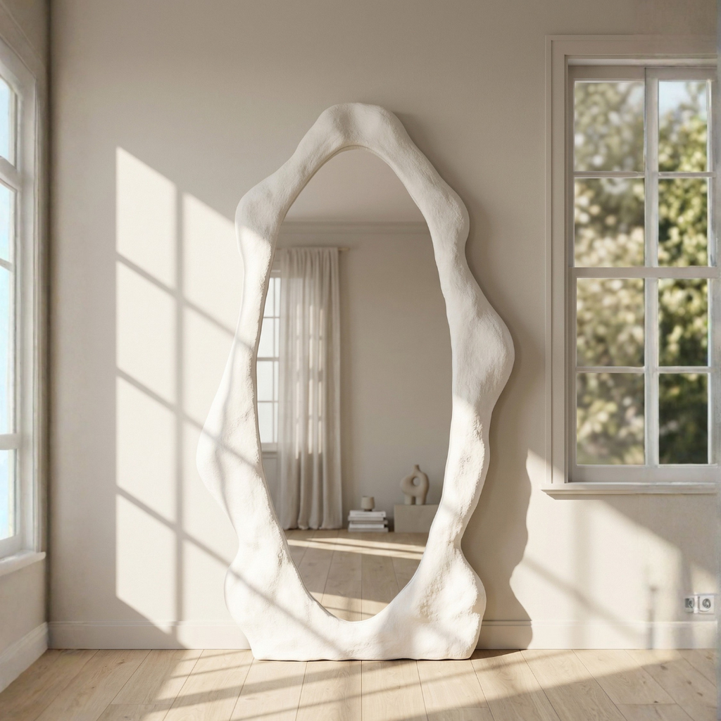 White Concrete Floor Mirror
