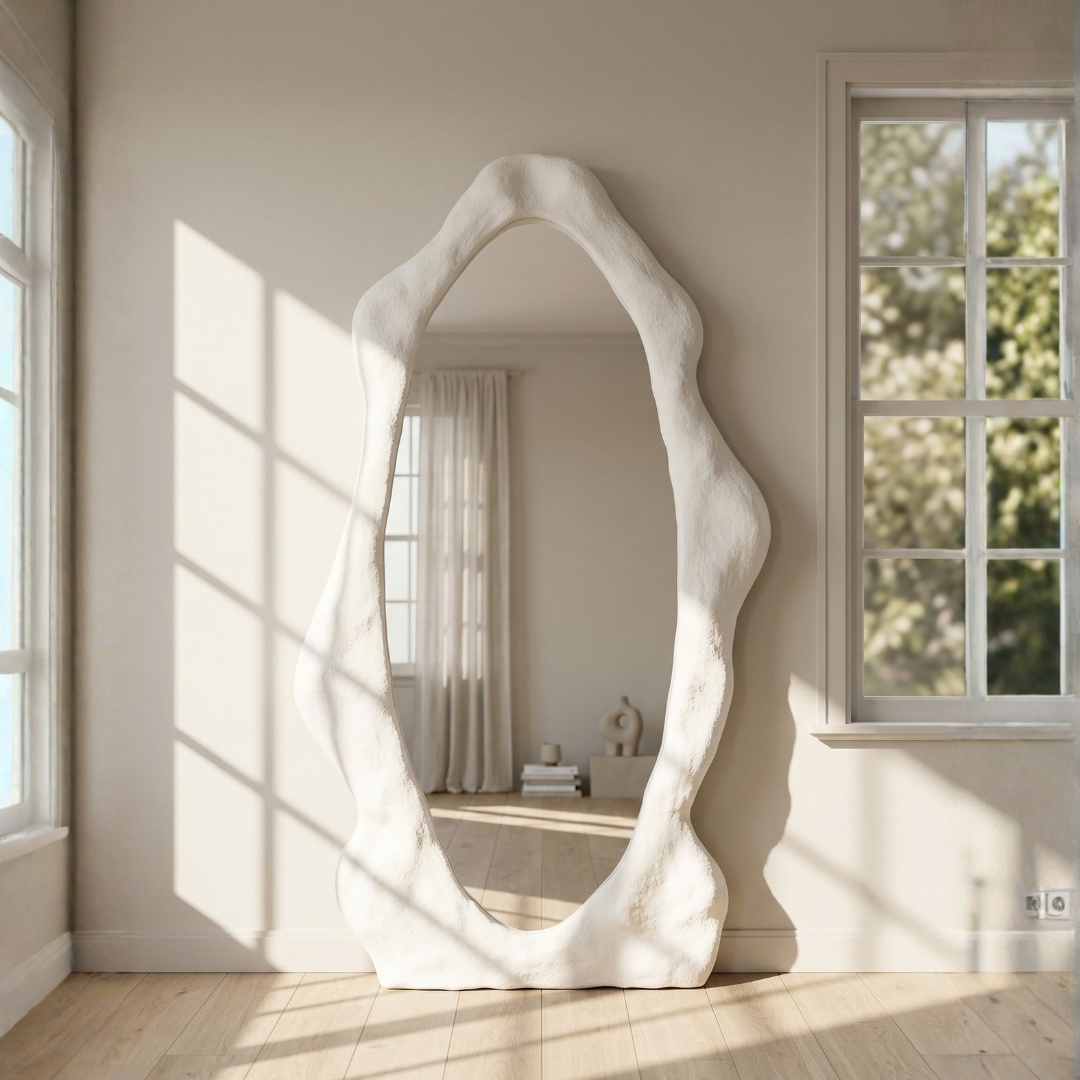 White Concrete Floor Mirror