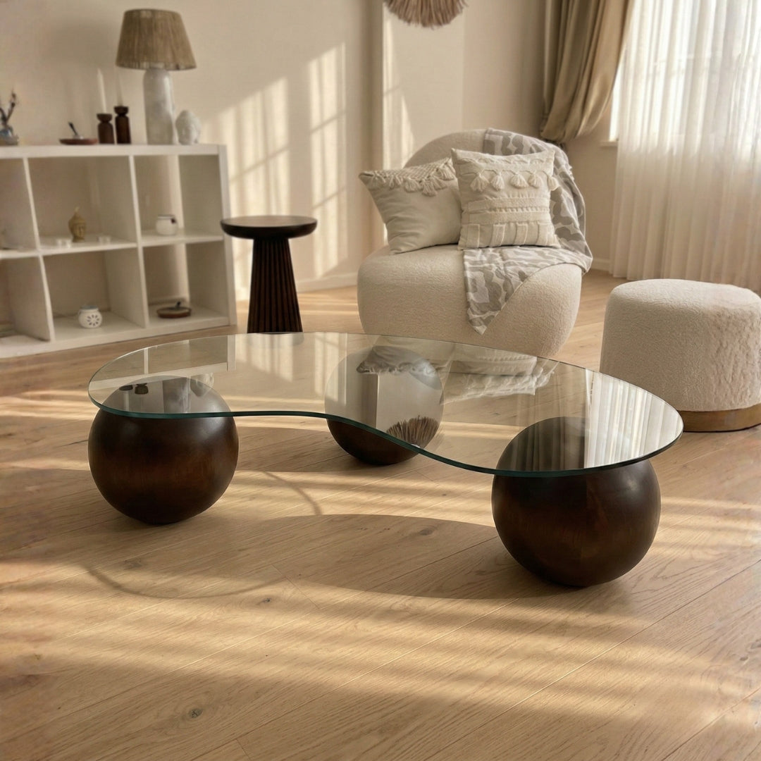 Glass Coffee Table, Solid Ball feet