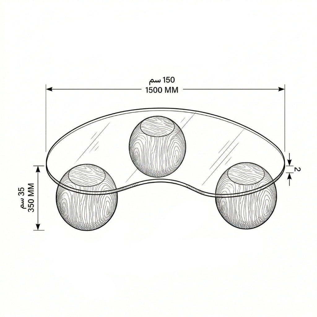 Glass Coffee Table, Solid Ball feet